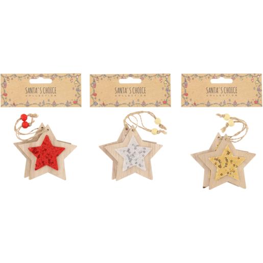 Santa’s Choice Wood Tree Sequins Christmas Tree Decoration 2 Pack