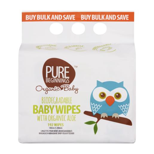 Pure Beginnings Organic Aloe Biodegradable Baby Wipes 192 Pack