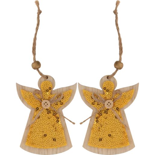 Santa’s Choice Collection Wooden Sequins Angel Decoration 2 Pack