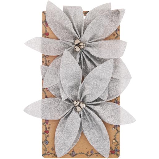 Santa’s Choice Silver Flower Christmas Decorations 2 Pack