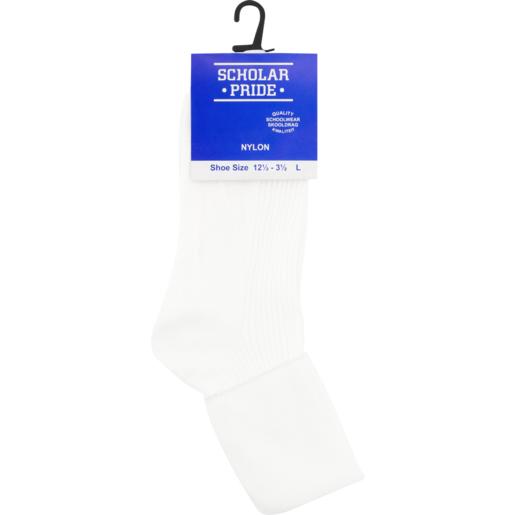 Scholar Pride White Girls Short School Socks Size 12-3