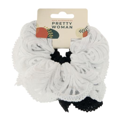Pretty Woman Black And White Hair Accessories Lace Hair Scrunchie 2 Piece