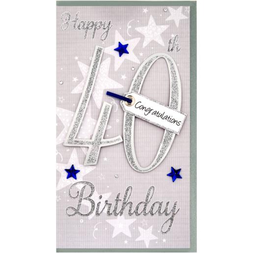 Second Nature Silver & Blue Stars 40th Birthday Card