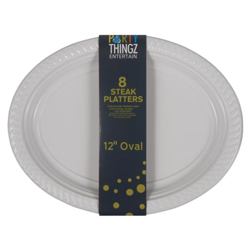 Party Thingz White Oval Steak Plastic Platter 8 Pack