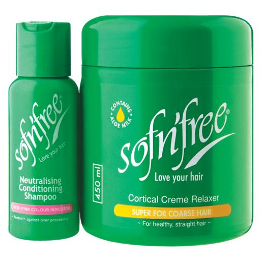 Sofn’ Free Cortical Crème Relaxer Super For Coarse Hair 450ml & Neautralising Condtioning Shampoo