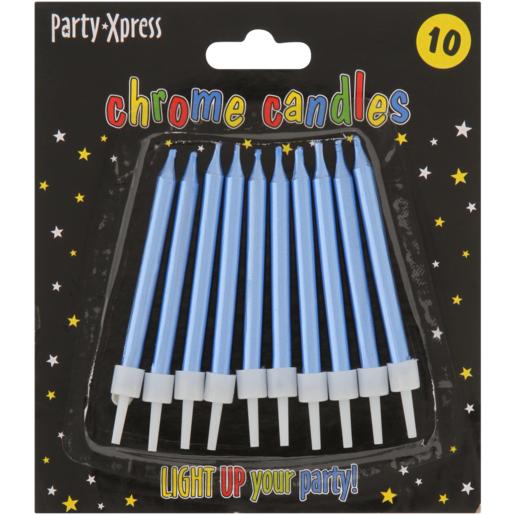 Party Xpress Metallic Blue Chrome Candles 10 Pack