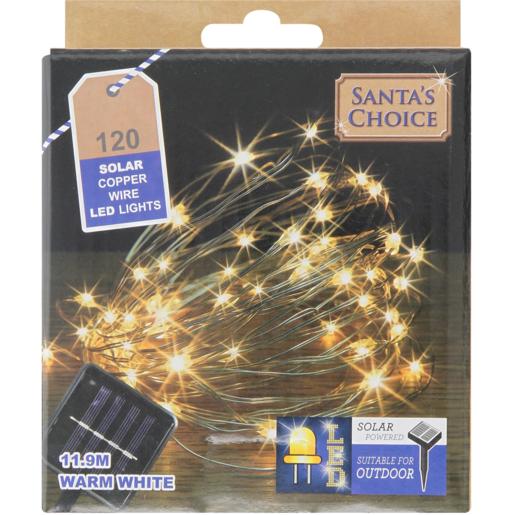 Santa’s Choice Warm White Solar Copper Wire LED Lights 11.9m