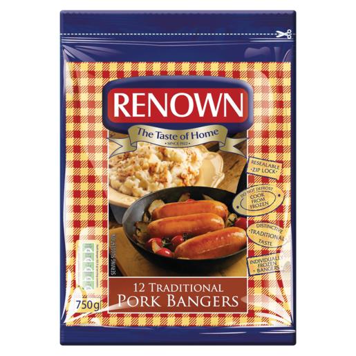 Renown Frozen Traditional Pork Bangers 750g