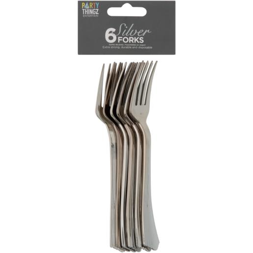 Party Thingz Silver Plastic Forks 6 Pack