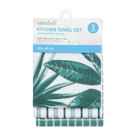 Essentials Green & White Kitchen Towel Set 3 Pack
