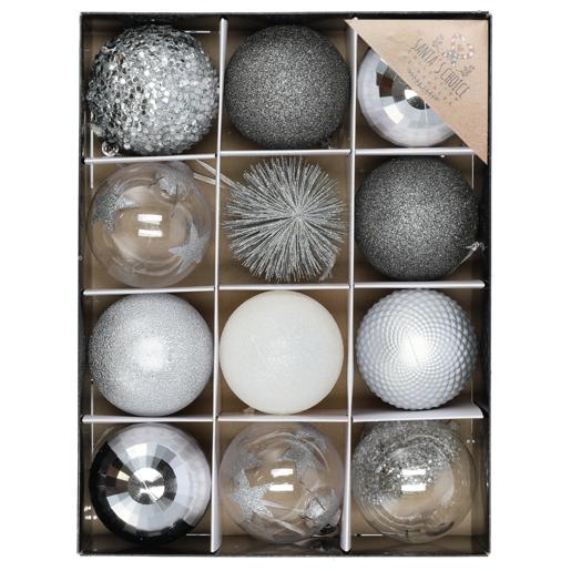 Santa’s Choice Silver Mixed Christmas Balls 80mm 12 Pack