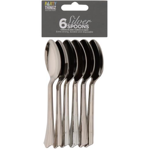 Party Thingz Silver Plastic Spoons 6 Pack