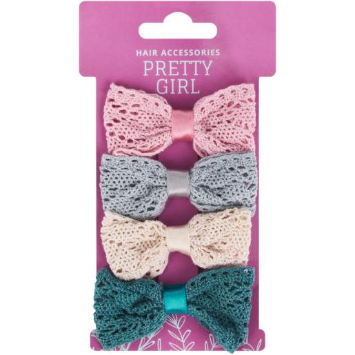 Pretty Girl Lace Bow Hair Clips 4 Piece