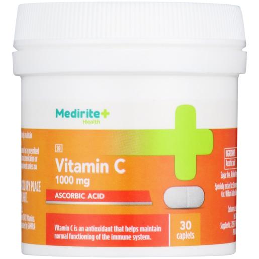 Medirite Health Vitamin C Ascorbic Acid Caplets 30 Pack