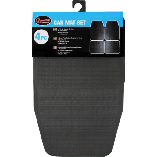 Q Premium Black Rubber Heavy Duty Car Mat Set 4 Pieces
