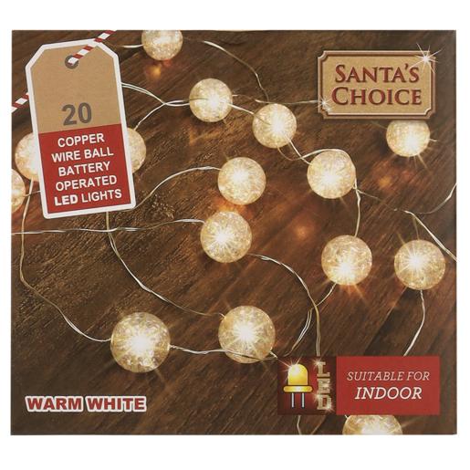 Santa’s Choice Copper Ball Battery Operated LED Lights 20 Piece