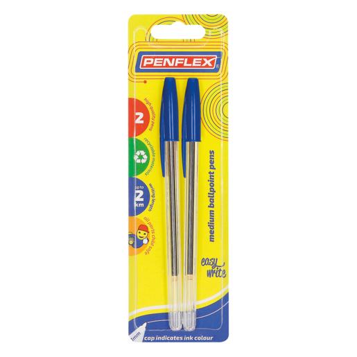 Penflex Clear Medium Blue Ballpoint Pen 2 Pack