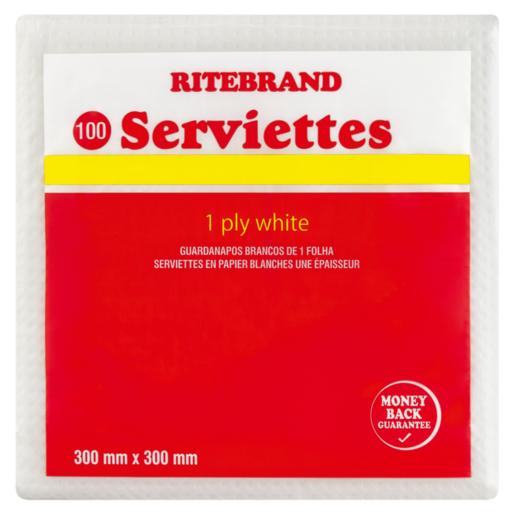 Ritebrand 1 Ply White Serviettes 100 Pack