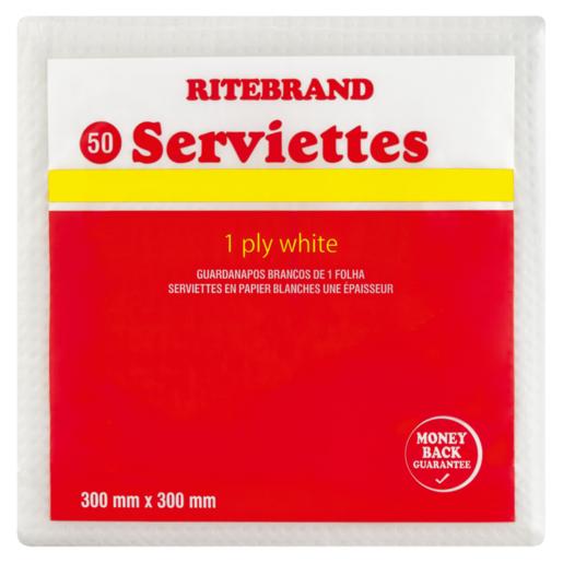Ritebrand 1 Ply White Serviettes 50 Pack