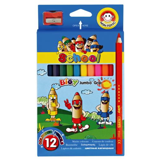 School Multicoloured Jumbo Colouring Pencils & Sharpener Set 12 Piece