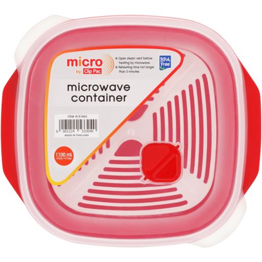 Clipac Red Micro Square Microwave Container 1.1L