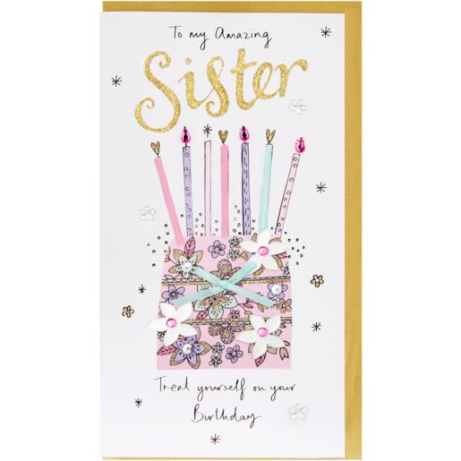 Second Nature Flowers & Cake Themed Sister Happy Birthday Card