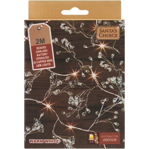 Santa’s Choice Beaded Garland Battery Operated 20 LED Lights 2m
