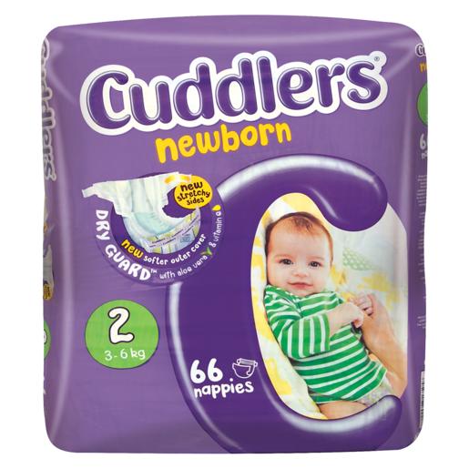 Cuddlers Newborn Size 2 Nappies 66 Pack