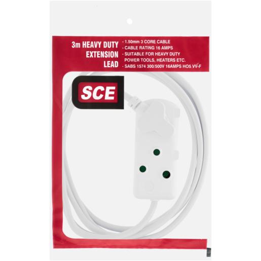 SCE White Heavy Duty 2-Way Extension Cord 3m