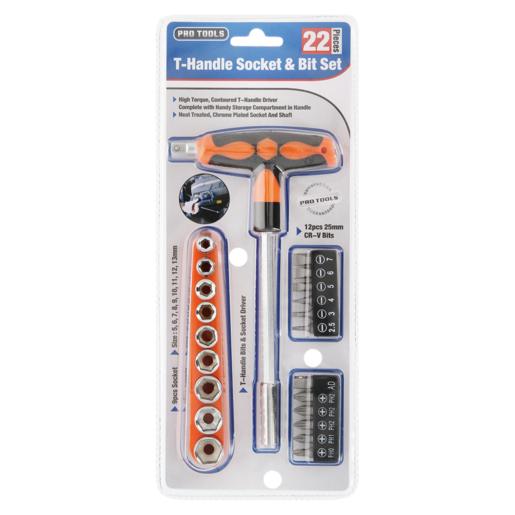 Pro Tools T-Handle Socket & Bit Set 22 Piece