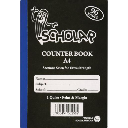 Scholar A4 1 Quire Feint & Margin Hardcover Counter Book 96 Page