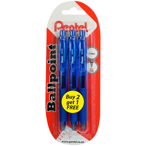 Pentel Blue Ballpoint Pens 1.0mm 3 Pack