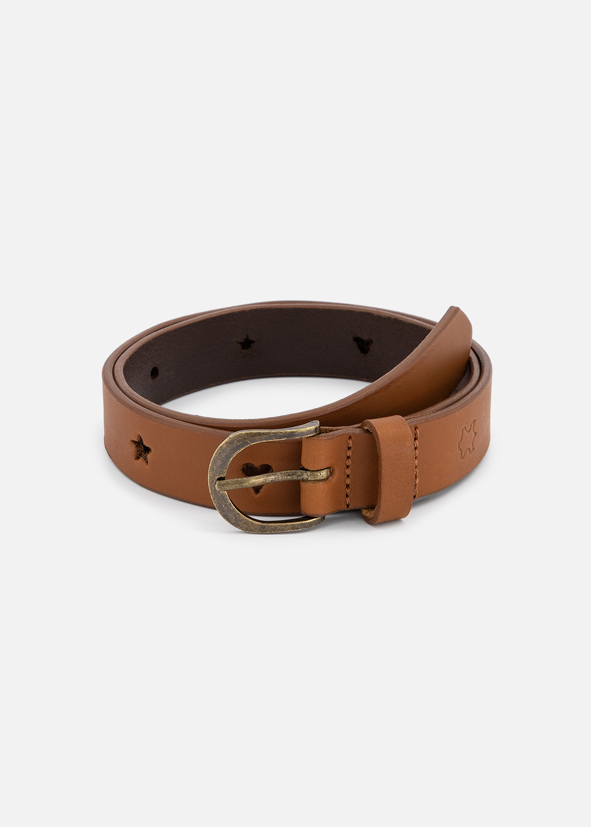 S22 Cut Out Leather Belt  BROWN   12-14