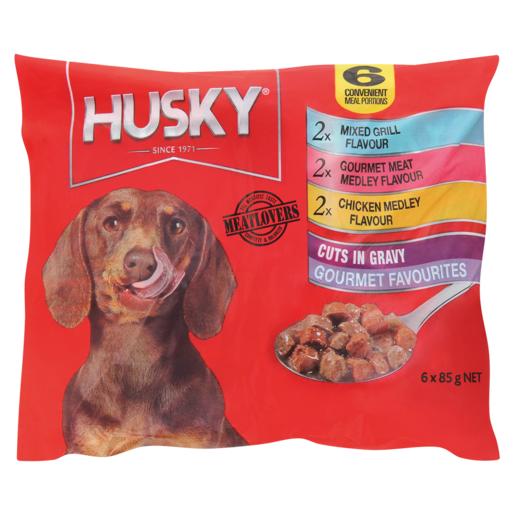 Husky Cuts In Gravy Gourmet Favourites Dog Food Pouches 6 x 85g