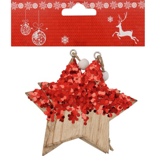 Santa’s Choice Red Wood Sequins Christmas Tree Decoration 2 Pack