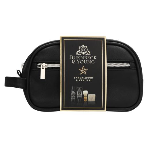 Burnbeck & Young Sandalwood & Vanilla Black Toiletry Bag Gift Set 4 Piece